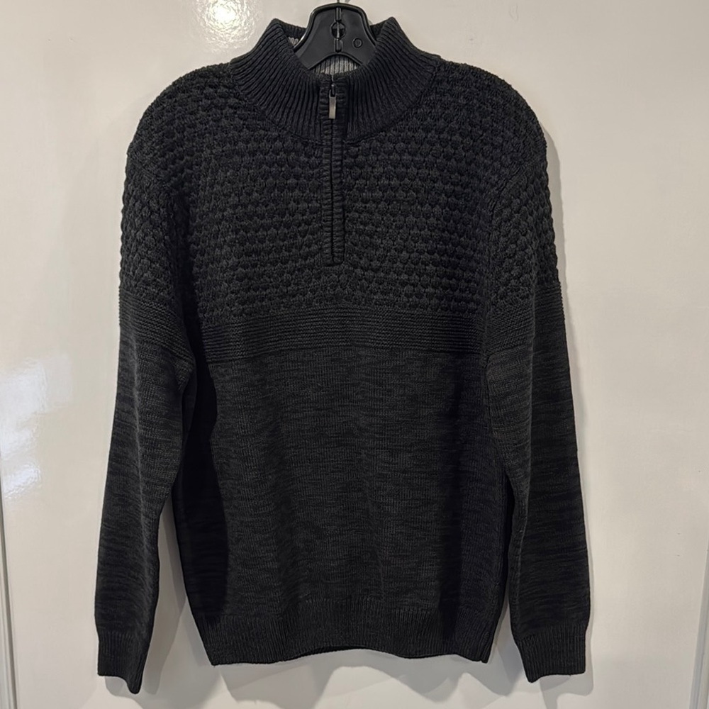 Black Zip Up Sweater with Textured Knit Pattern